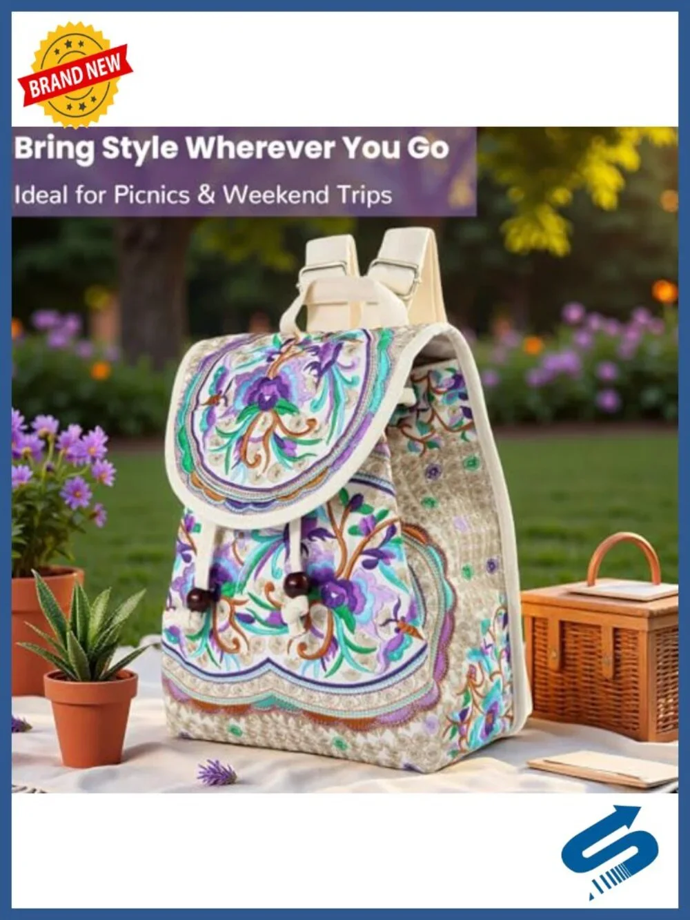 Embroidered Boho Mini Backpack Purse for Women Canvas Daypack